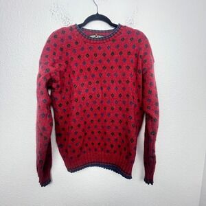 Vintage American Eagle Wool Blend Sweater Mens Medium Red Patterned Knit 90s